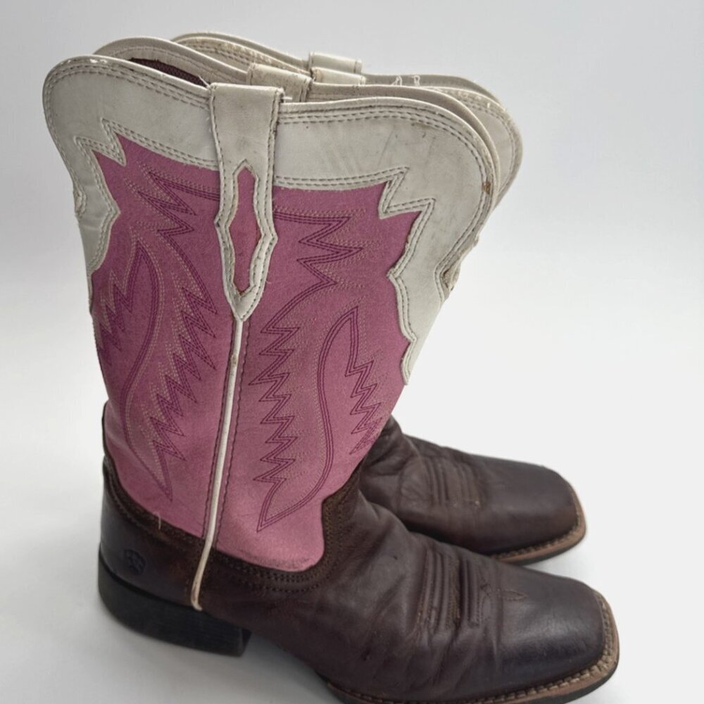 Ariat Tuscadero Boots Girls Youth 3 Pink Brown Square Toe Western Embroidered
